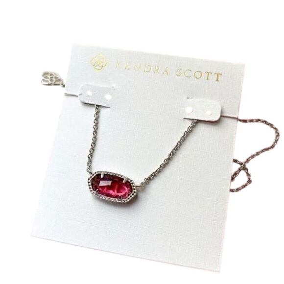 NWOT Kendra Scott Elisa Silver Pendant Necklace in Berry‎ Glass - Picture 1 of 9